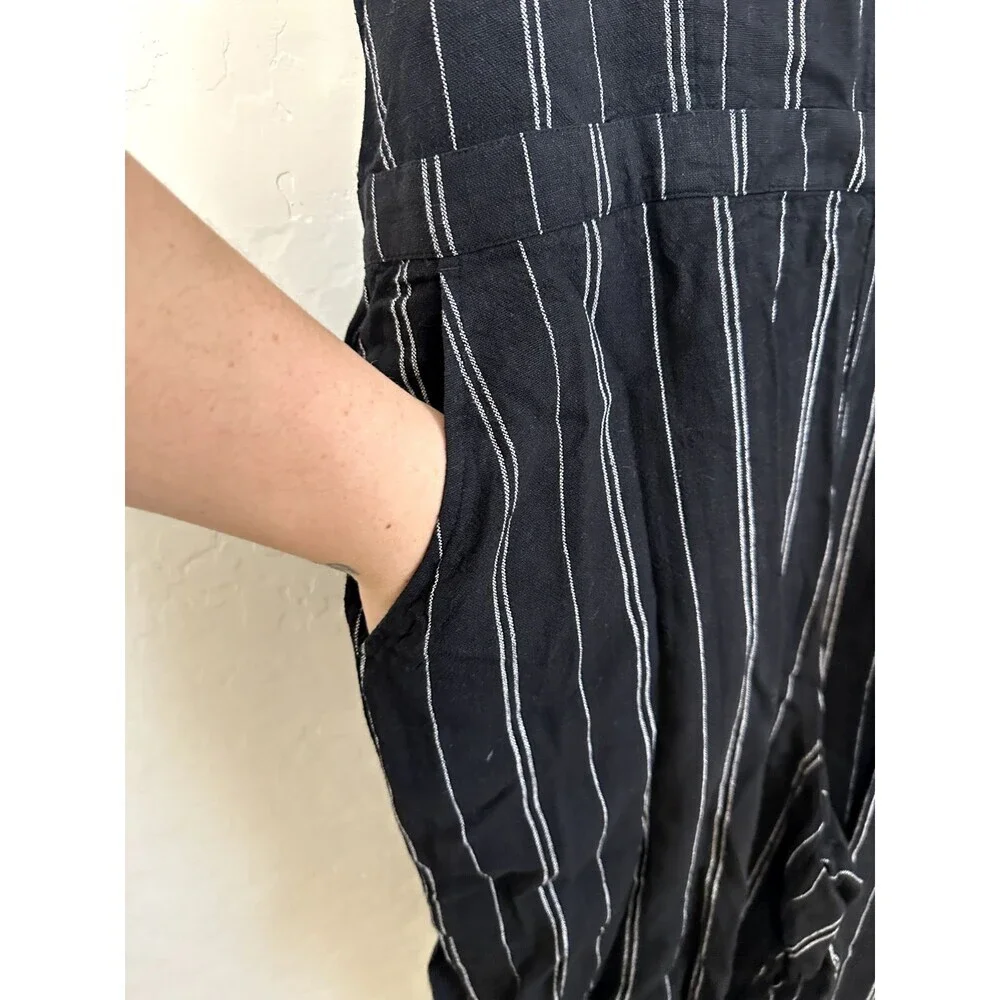 Time & Tru Womans Striped Linen Romper Size XL Sleeveless Tie Waist Boho Western